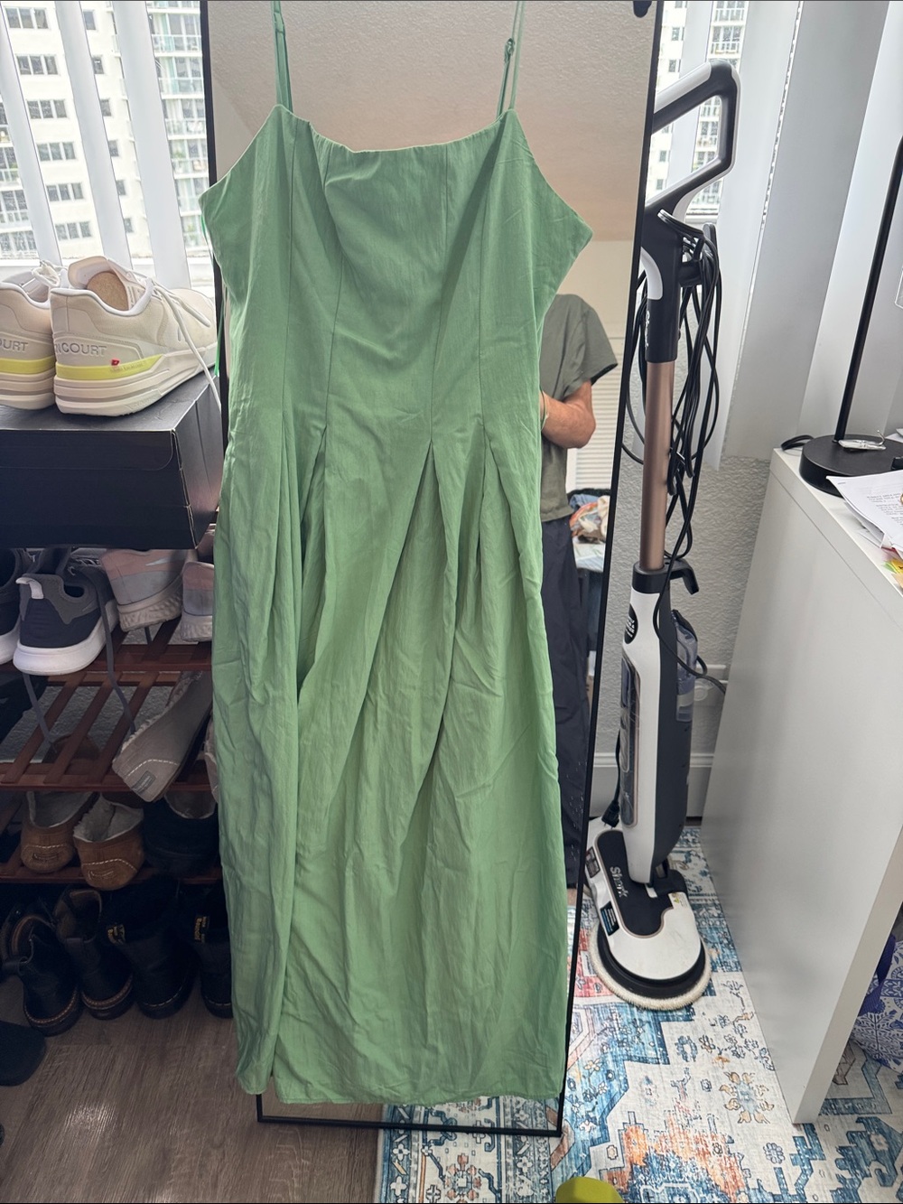 Mango Light Green Spaghetti-Strap Maxi Dress